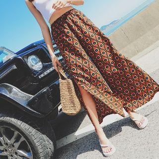 Slit-side Printed Wide-leg Pants