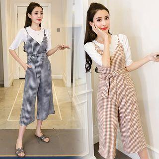 Plaid Spaghetti Strap Cropped Jumpsuit