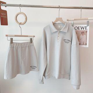 Set: Lettering Polo-neck Sweatshirt + A-line Skirt
