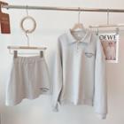 Set: Lettering Polo-neck Sweatshirt + A-line Skirt