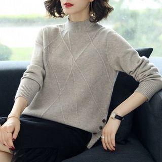 Mock-neck Button-detail Sweater