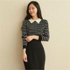 Contrast-collar Patterned Knit Top