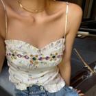 Beaded Floral Print Camisole Top White - M