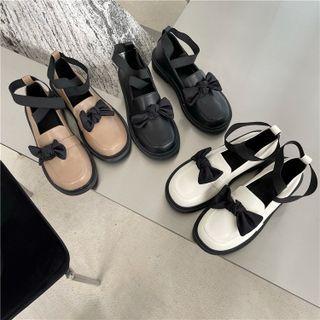 Ankle Strap Bow Accent Faux Leather Loafers