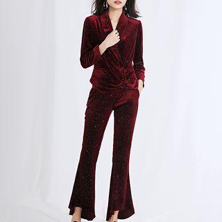 Set: Velvet Blazer + Boot-cut Pants