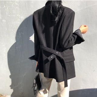 Plain Slim-fit Woolen Blazer Black - One Size