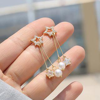 Rhinestone Star Faux Pearl Fringed Earring
