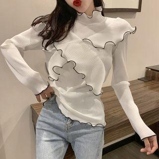 High-neck Ruffle Long-sleeve Top