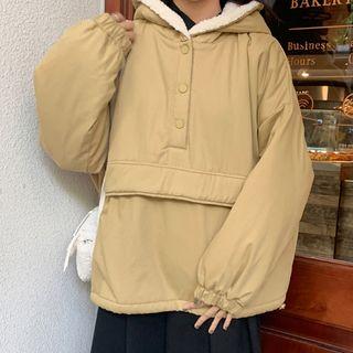 Fleece-lined Oversize Hooded Pullover