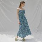 Sleeveless Tie-back Floral Maxi Dress Navy Blue - One Size