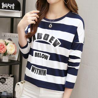 Long-sleeve Letter Striped T-shirt