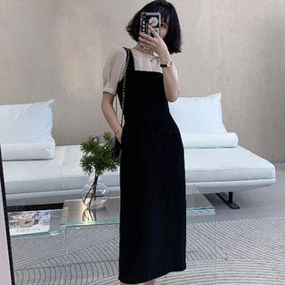 Set: Short-sleeve Top + Midi Sheath Overall Dress