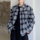 Cutout-shoulder Plaid Jacket