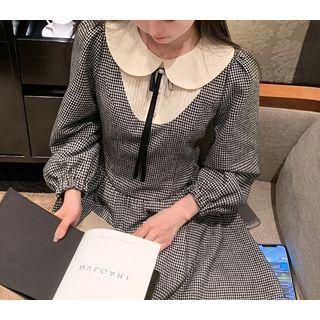 Long-sleeve Peter Pan Collar Houndstooth A-line Dress