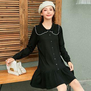 Long-sleeve Wide Collar Buttoned Dress