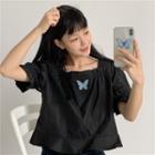 Puff-sleeve Butterfly Accent Blouse