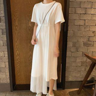 Short-sleeve Midi Mesh Panel Dress