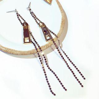 Alloy Zipper Fringed Earring 1 Pair - As Shown In Figure - One Size