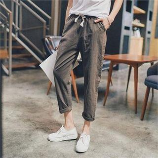 Linen Blend Cropped Baggy-fit Pants