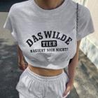 Cap-sleeve Letter Cropped T-shirt