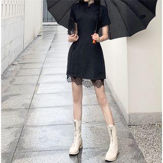 Short-sleeve Mini Lace Trim Qipao