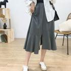 Asymmetric Frill Trim Slit A-line Midi Skirt