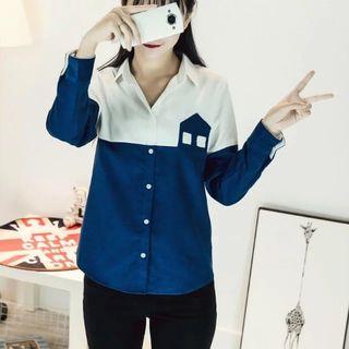 Panel Corduroy Long-sleeve Blouse