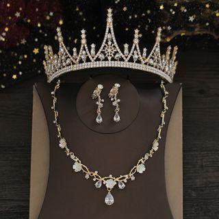 Set: Wedding Tiara + Dangle Earring + Necklace