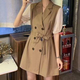 Mesh-sleeve Double-breasted Blazer Dress