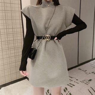 Cap-sleeve Mock-neck Mini Dress