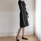 Piped A-line Midi Knit Dress Black - One Size