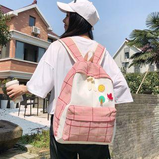 Appliqued Plaid Panel Two Tone Backpack