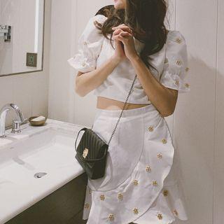 Short-sleeve Cropped Top / Mini Beaded Mermiad Skirt