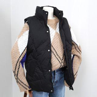 Stand-collar Padded Vest Black - One Size