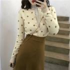 Dot Slim-fit Cardigan / Plain Slim-fit Skirt