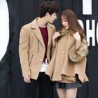 Couple Matching Notch Lapel Button Coat / Single-breasted Cape Coat