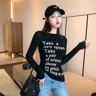 Slim-fit Long-sleeve Lettering T-shirt