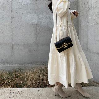 Drawcord-waist Maxi Shirtdress Cream - One Size