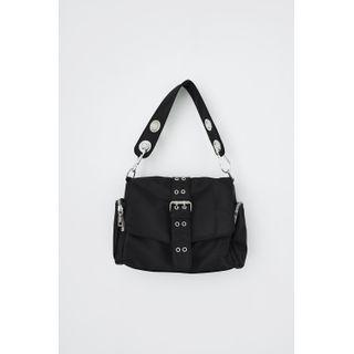 Eyelet-detail Belted Shoulder Bag Black - One Size