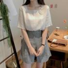 Short Sleeve Square Neck Plain Top / A-line Shorts