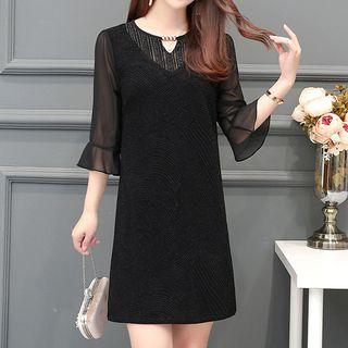 Sheer 3/4-sleeve A-line Dress