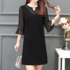Sheer 3/4-sleeve A-line Dress