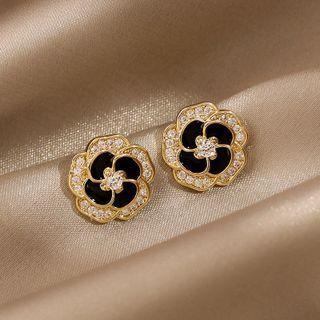 Flower Rhinestone Alloy Earring 1 Pair - Black & White - One Size