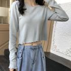 Wavy Trim Long-sleeve Cropped Top