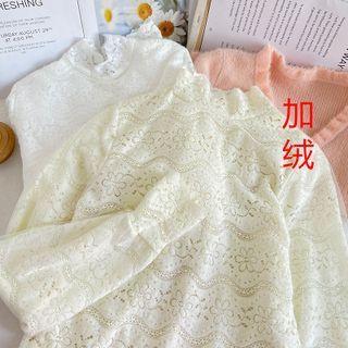 Fleece-lined Mock-neck Lace Top