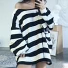Striped Oversized Sweatshirt Stripe - Black & White - One Size