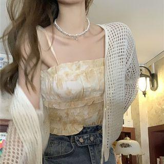 Ruffled Print Camisole Top / Crochet Cardigan