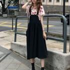 Floral Short-sleeve Shirt / Suspender Midi A-line Skirt
