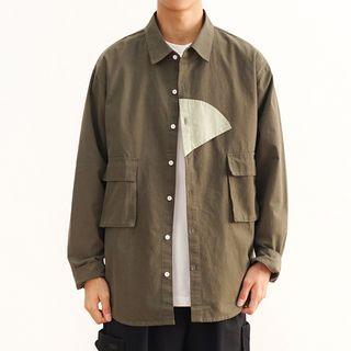Long-sleeve Two-tone Panel Cargo Shirt