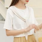 Elbow-sleeve Scarfed T-shirt White - One Size